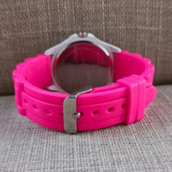 Multi Color Crystals Accent Bezel Wristwatch Pink Rubber Strap Analog Watch - Picture 10 of 11